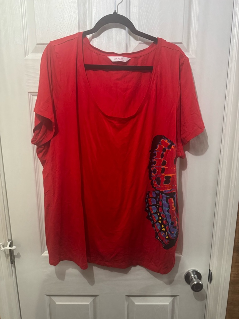 Casual Red Women’s Scoop Neck PJ Top with Butterfly Accent